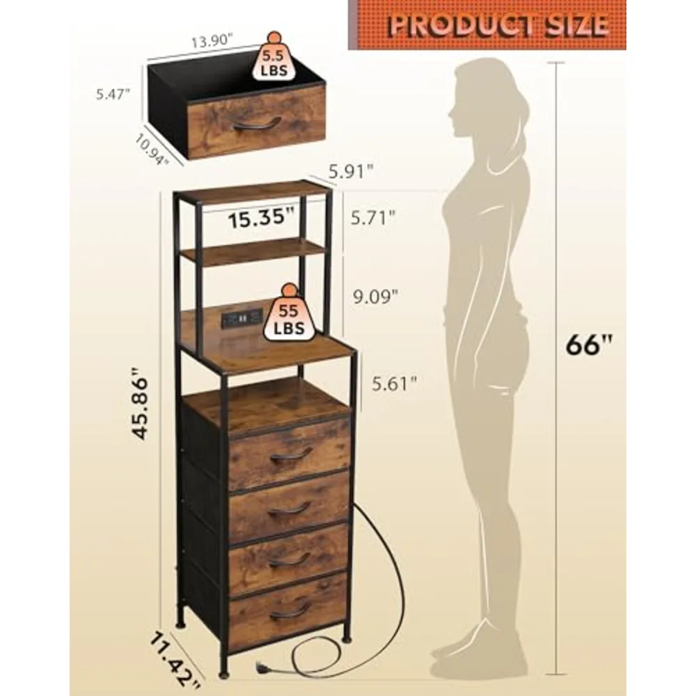 Tall Nightstand with Charging Station, view 3
