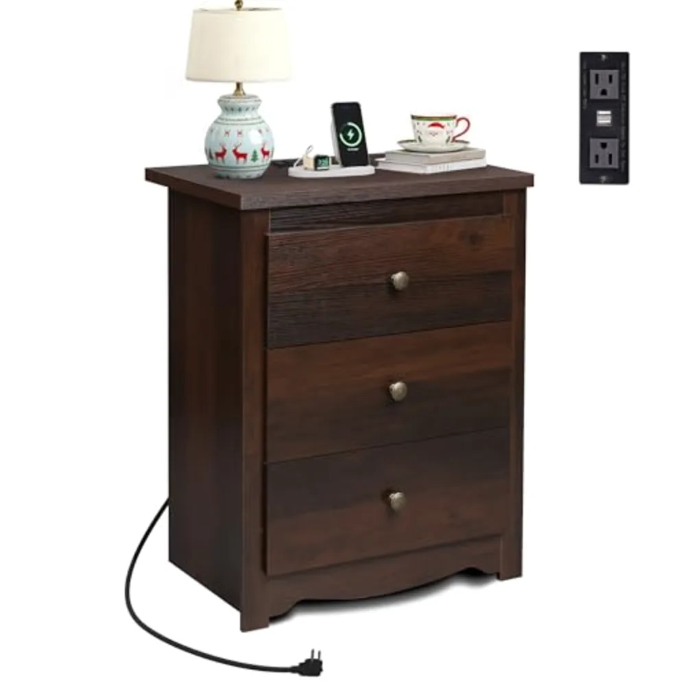 Tall Nightstand with Charging Station