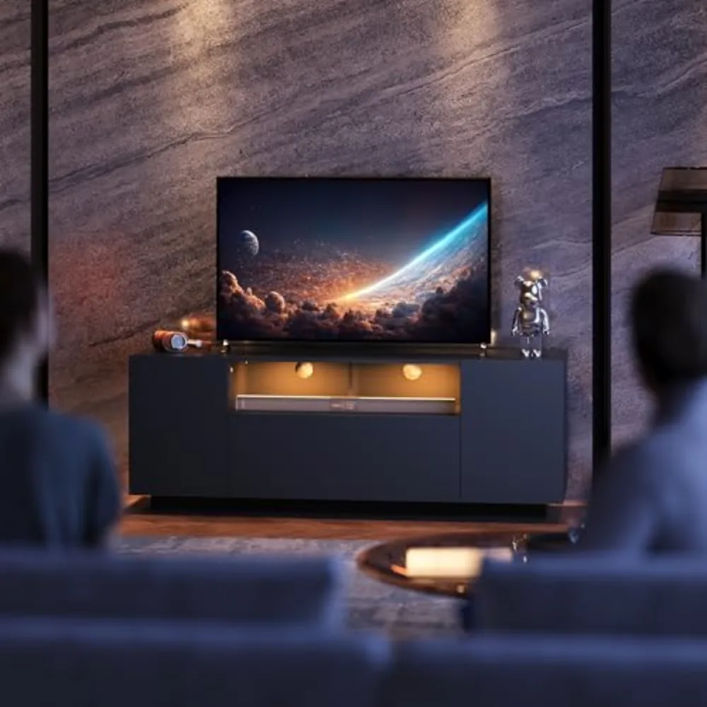 TV Stand with LED Lights & Large Storage Cabinet, view 2
