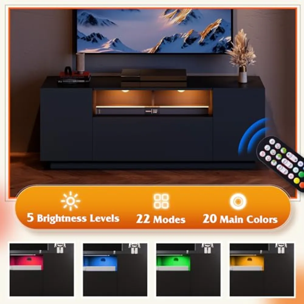 TV Stand with LED Lights & Large Storage Cabinet, view 4