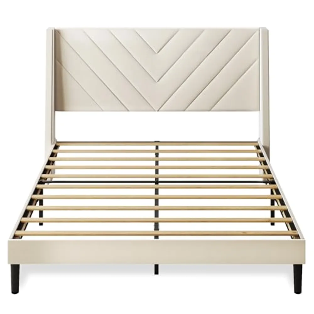 Upholstered Bed Frame Queen Bed Frame with Tufted Headboard, view 3