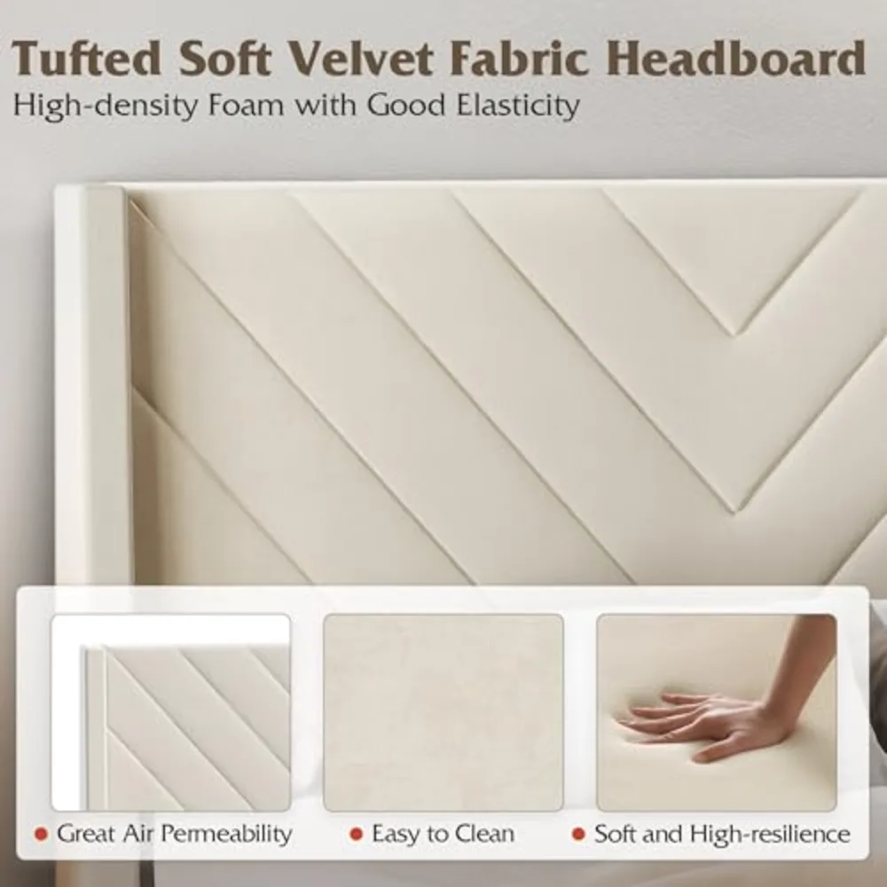 Upholstered Bed Frame Queen Bed Frame with Tufted Headboard, view 5