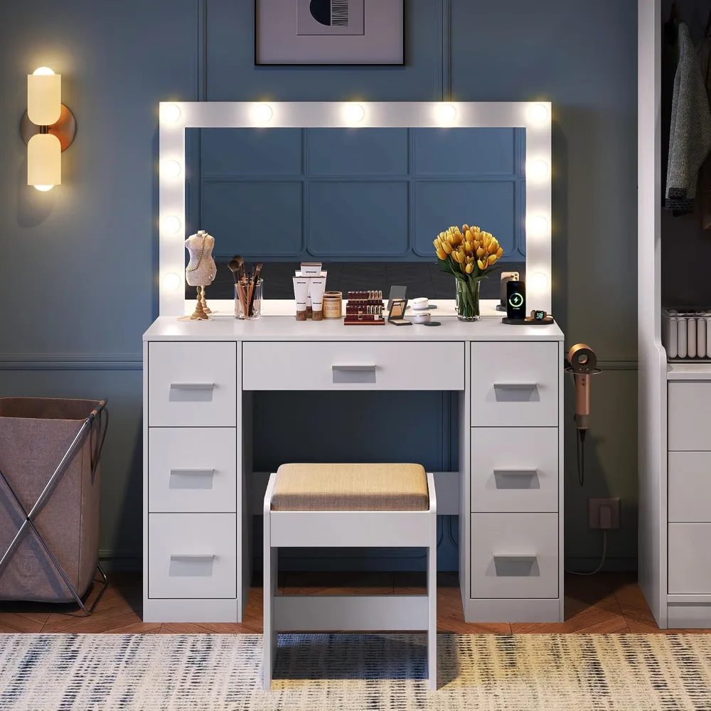 White Vanity Desk with Chair, view 6