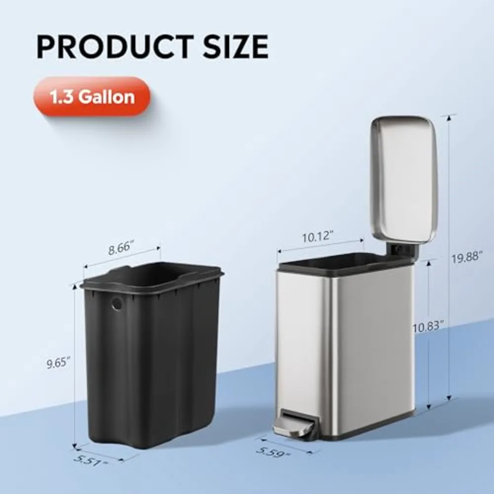 WLIVE 1.3 Gallon / 5 Liter Bathroom Trash Can with Lid, view 3