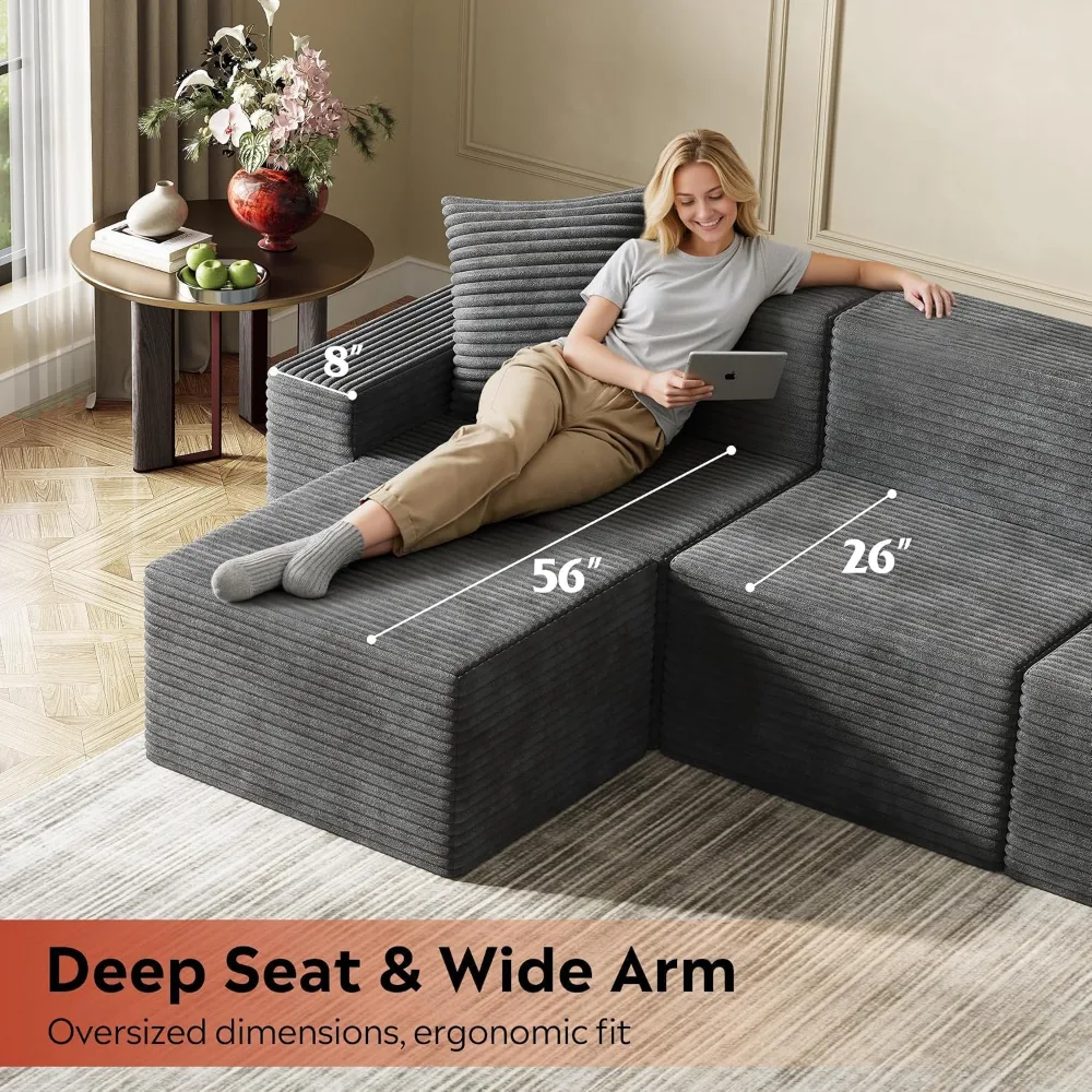 WLIVE 110'' Cloud Sectional Couches for Living Room, view 6