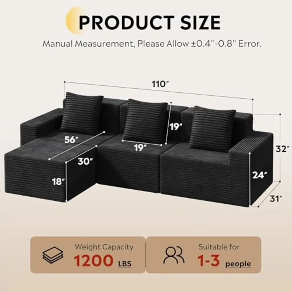 WLIVE 110'' Cloud Sectional Couches for Living Room, view 2