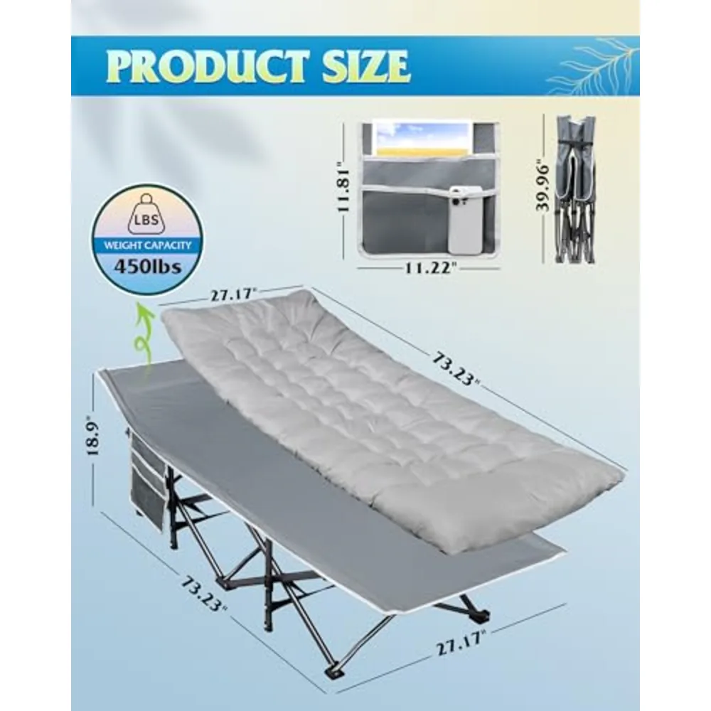 WLIVE 1200D Oxford Camping Cot with Washable Mattress for Adults, view 2