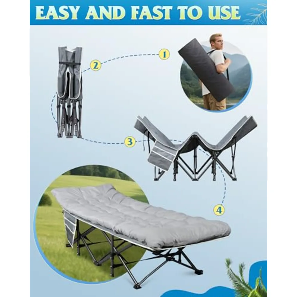 WLIVE 1200D Oxford Camping Cot with Washable Mattress for Adults, view 5