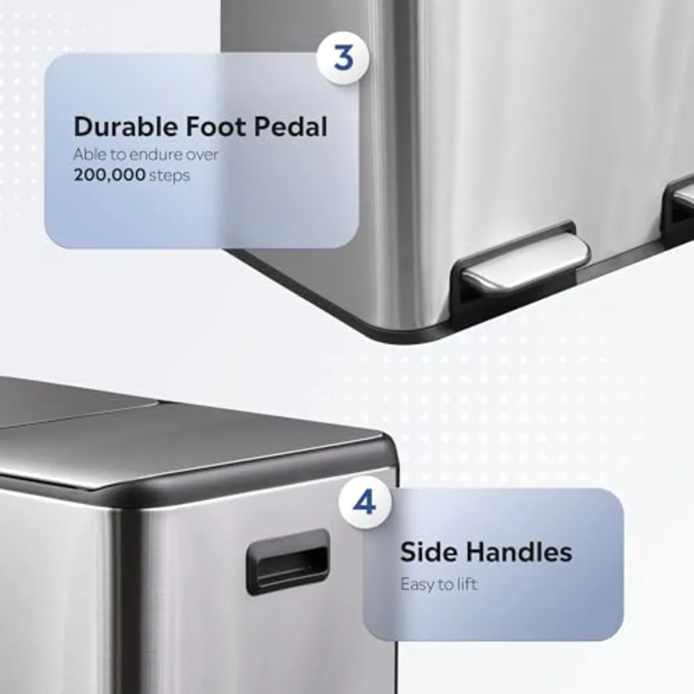 WLIVE 2 x 8 Gallon Dual Compartment Trash Can Stainless Steel, view 5