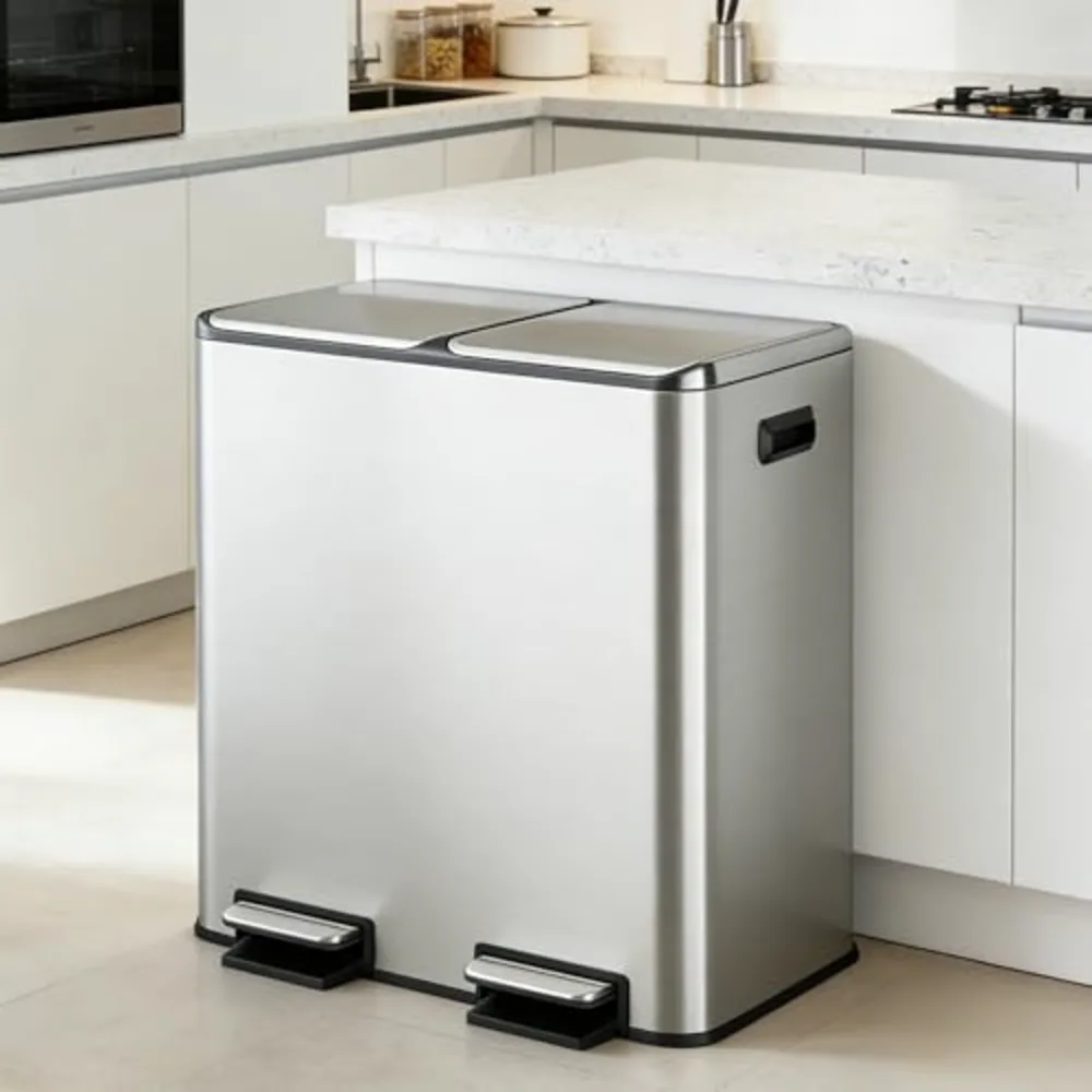 WLIVE 2 x 8 Gallon Dual Compartment Trash Can Stainless Steel