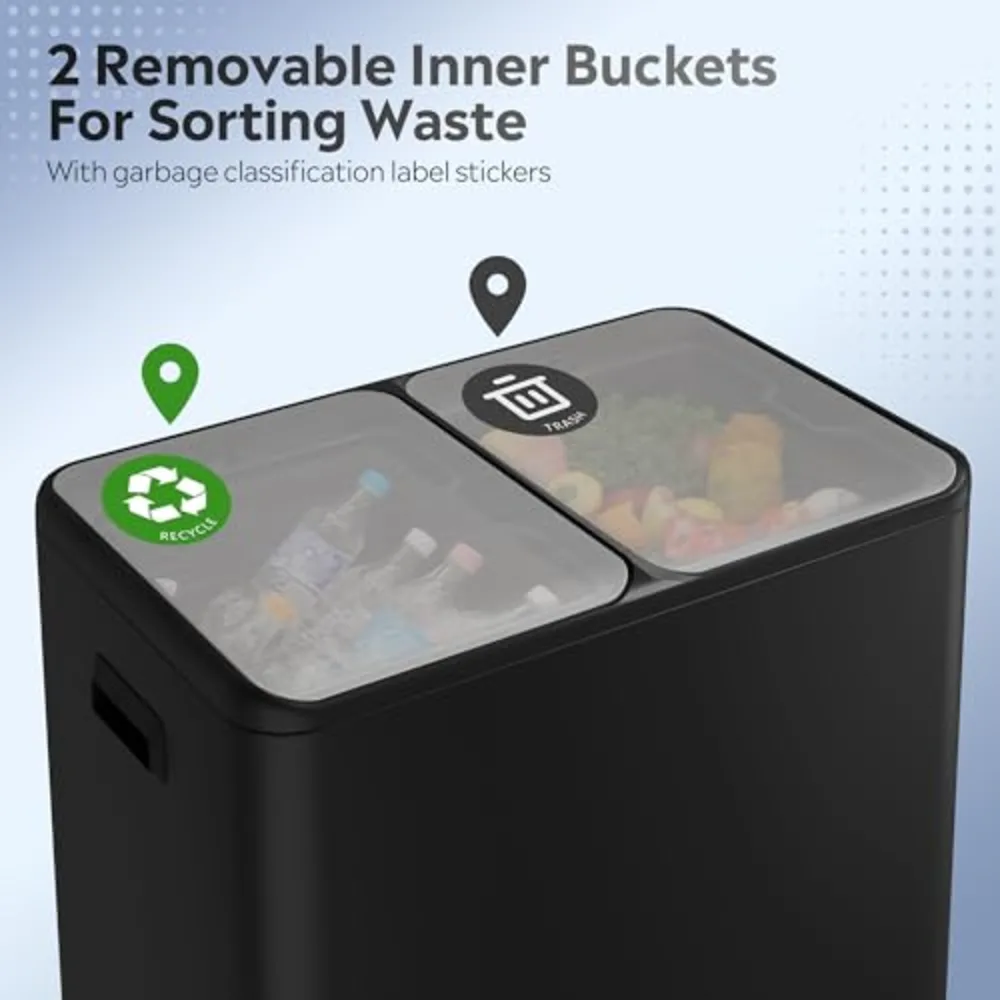 WLIVE 2 x 8 Gallon Stainless Steel Dual Trash Can, view 4