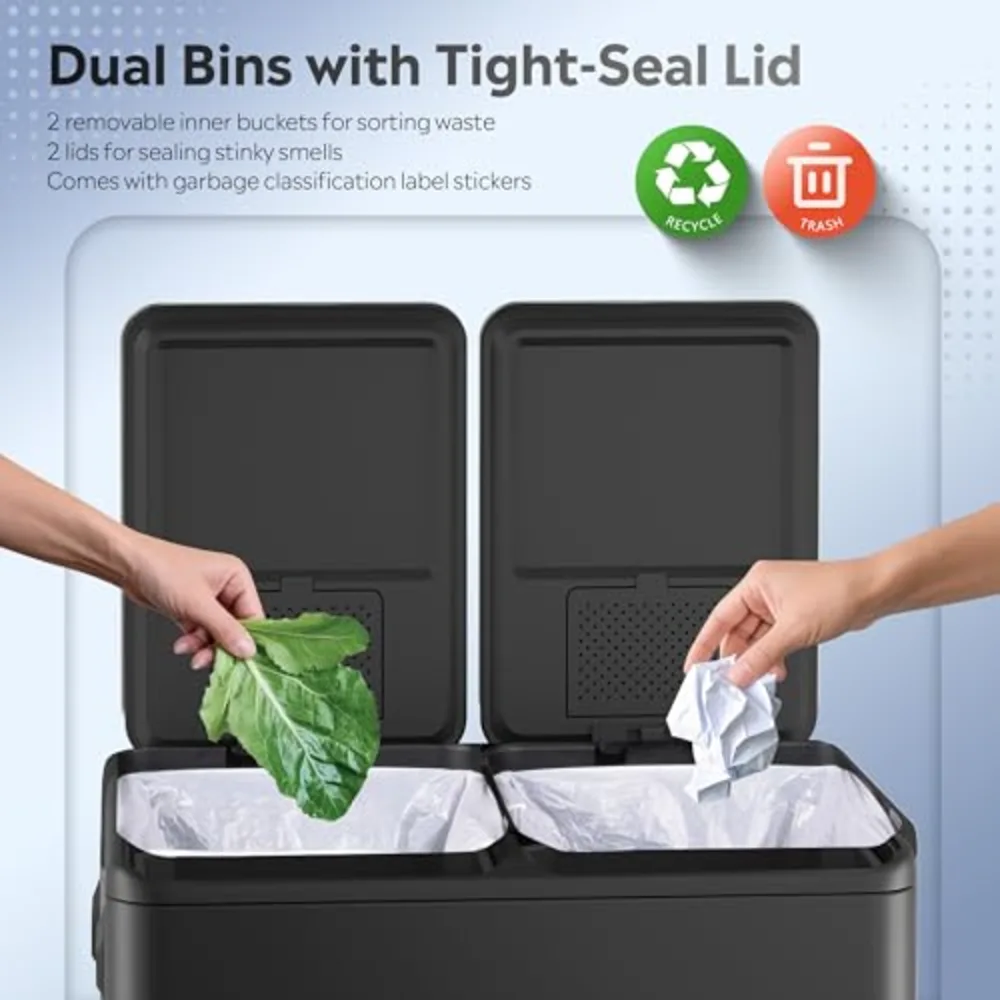 WLIVE 2 x 8 Gallon Stainless Steel Dual Trash Can, view 5