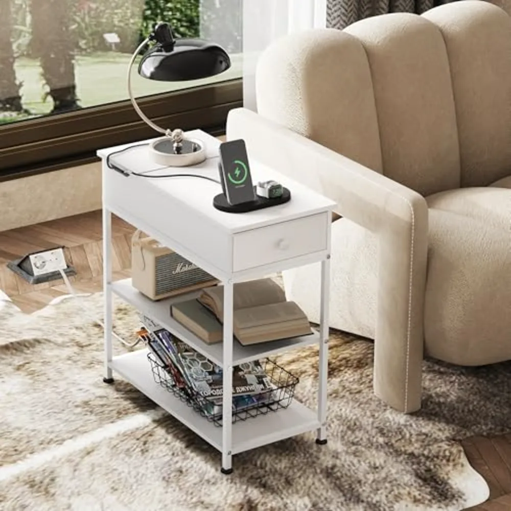 WLIVE 3-Tier Narrow Side Table with Charging Station, view 2