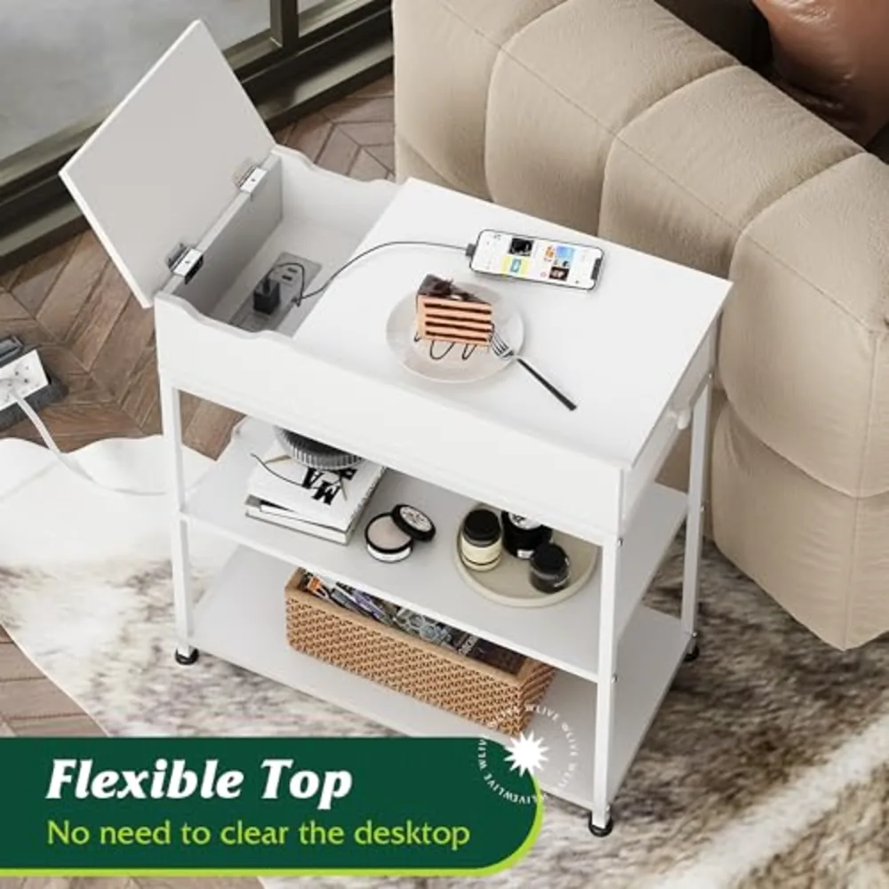 WLIVE 3-Tier Narrow Side Table with Charging Station, view 4