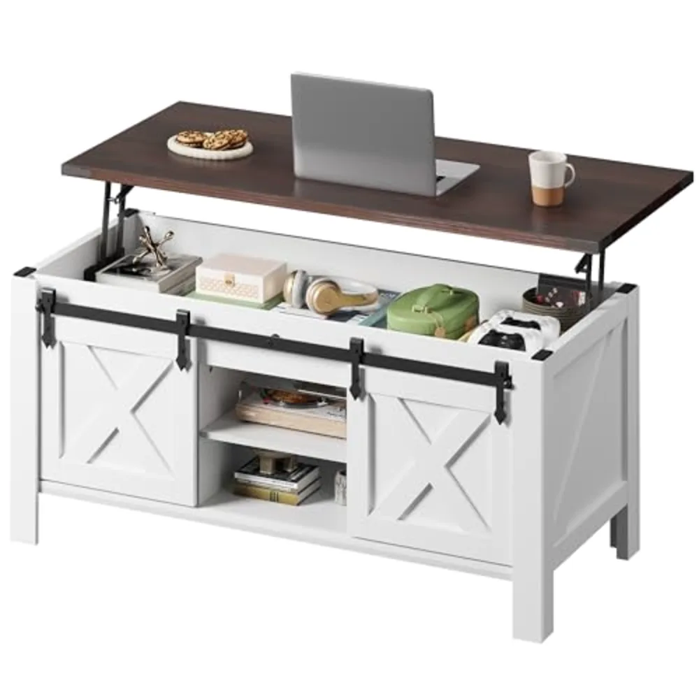WLIVE 47.2" Farmhouse Lift Top Coffee Table with Sliding Barn Doors