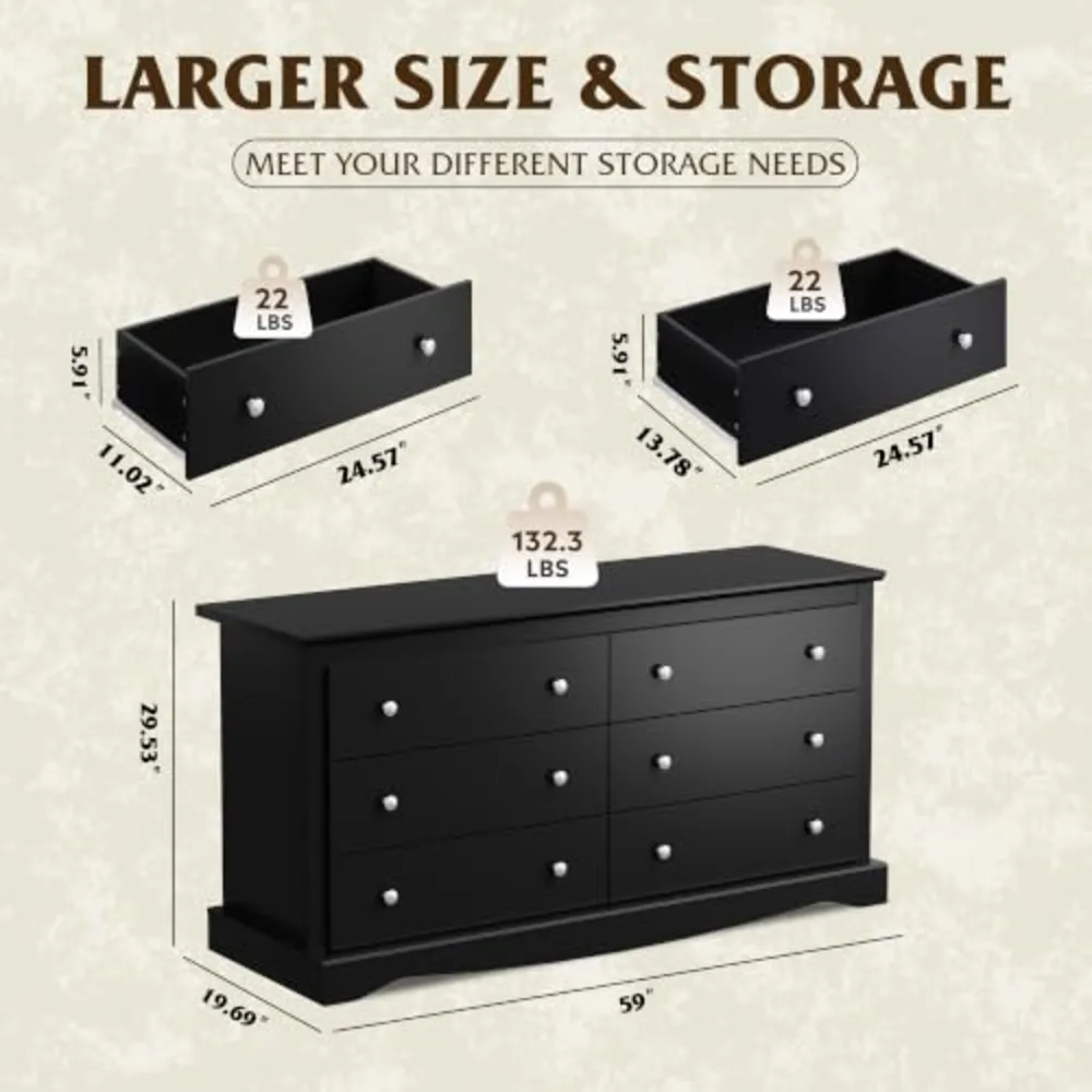 WLIVE 6 Drawer Dresser for Bedroom, view 3
