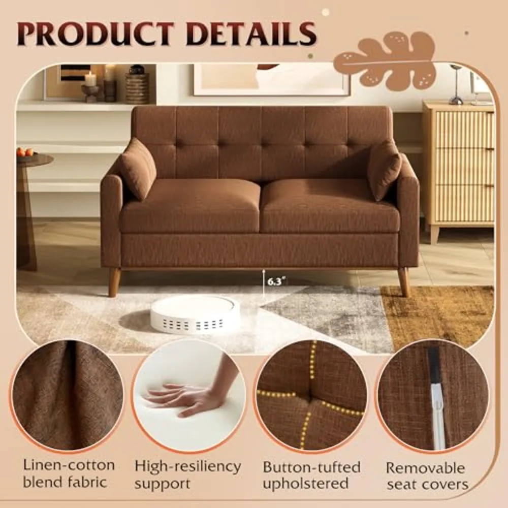 WLIVE 62" Loveseat Sofa Mid Century Modern Small Couches for Living, view 3