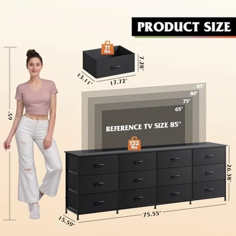 WLIVE 75.5'' Black Dresser for Bedroom, view 3