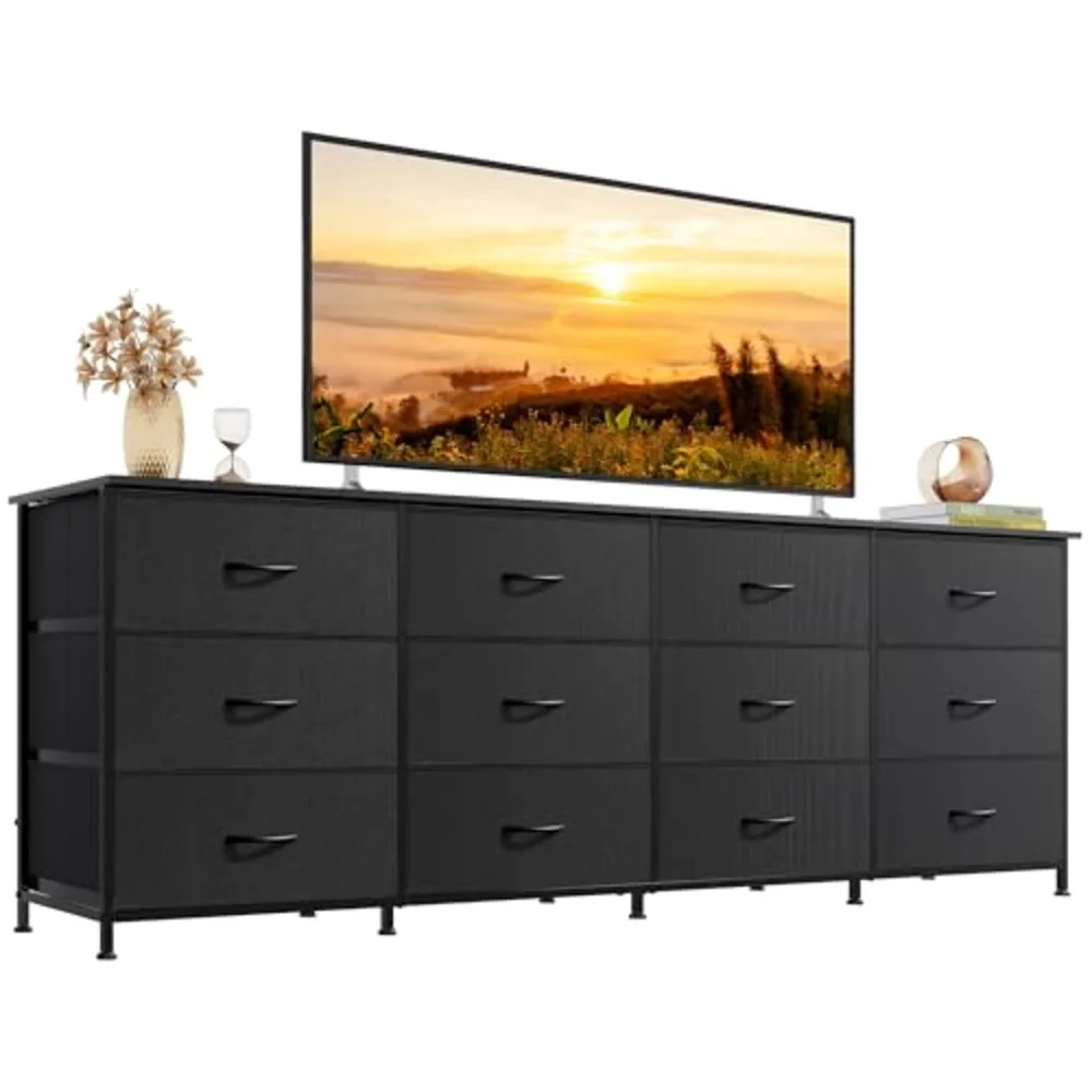 WLIVE 75.5'' Black Dresser for Bedroom