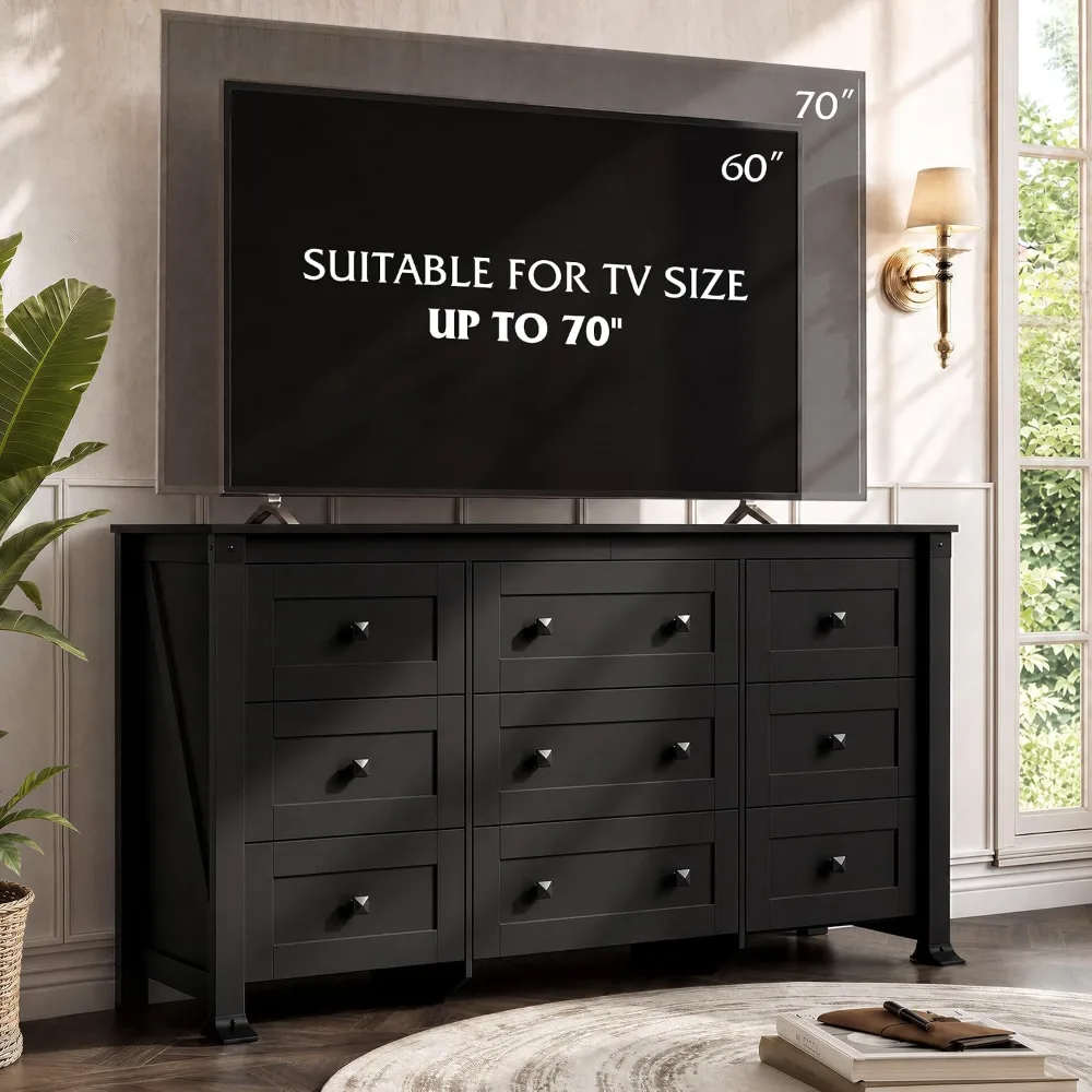 WLIVE 9 Drawer Dresser Black, view 6