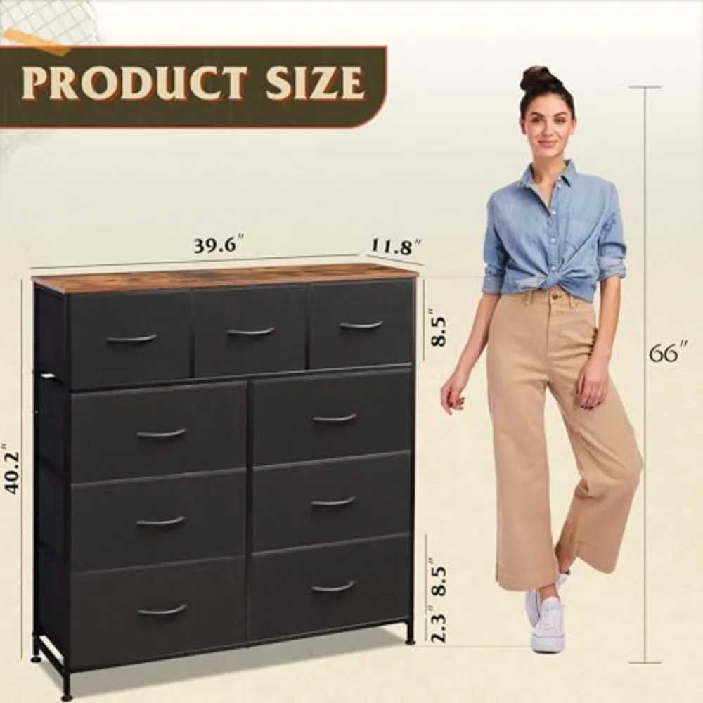 WLIVE 9 Drawer Dresser Fabric Storage Tower for Bedroom, view 3