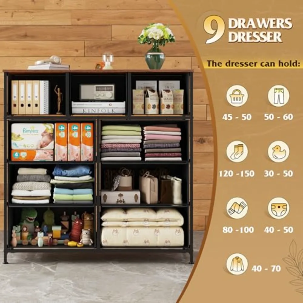 WLIVE 9 Drawer Dresser Fabric Storage Tower for Bedroom, view 5