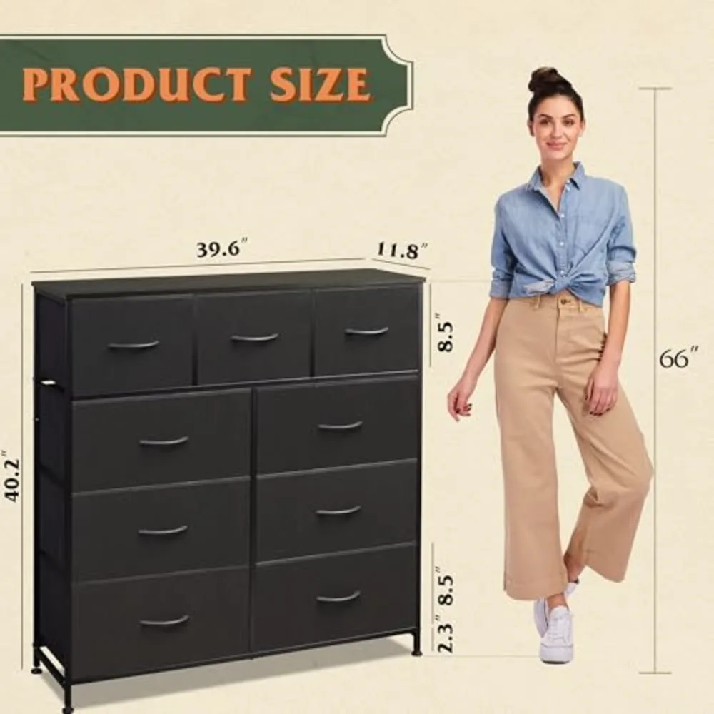 WLIVE 9-Drawer Dresser Fabric Storage Tower for Bedroom, view 3