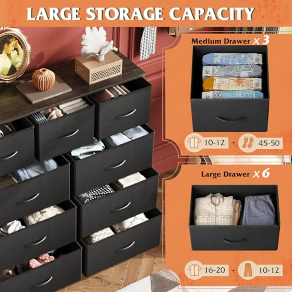 WLIVE 9-Drawer Dresser Fabric Storage Tower for Bedroom, view 5