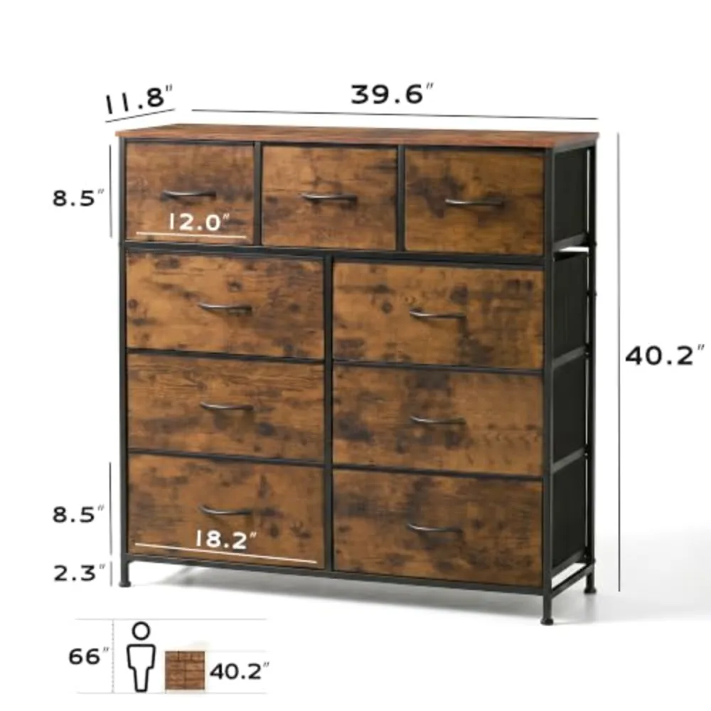 WLIVE 9-Drawer Dresser Fabric Storage Tower for Bedroom