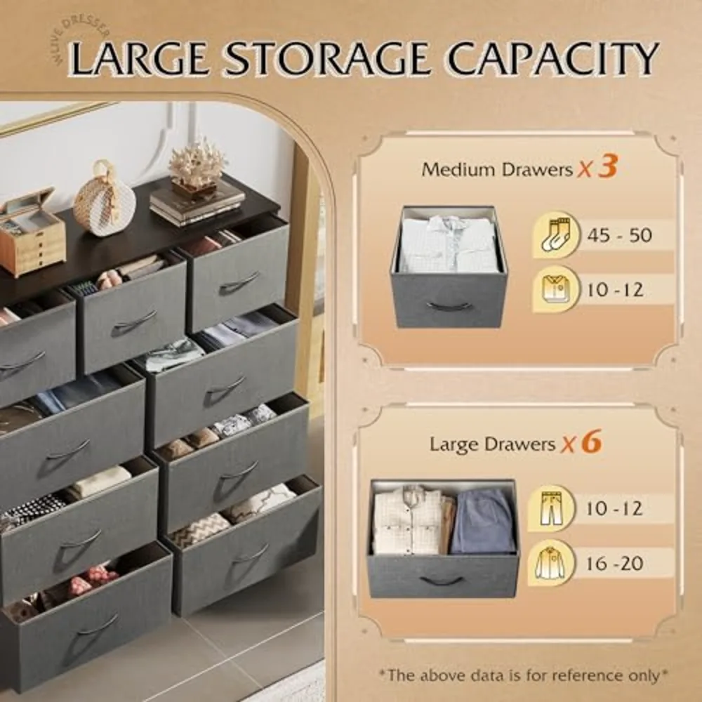 WLIVE 9-Drawer Dresser Fabric Storage Tower for Bedroom, view 5
