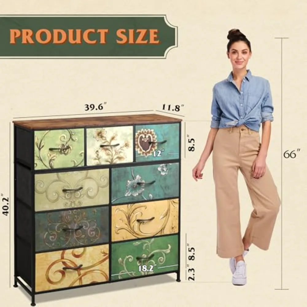 WLIVE 9-Drawer Dresser Fabric Storage Tower for Bedroom, view 3