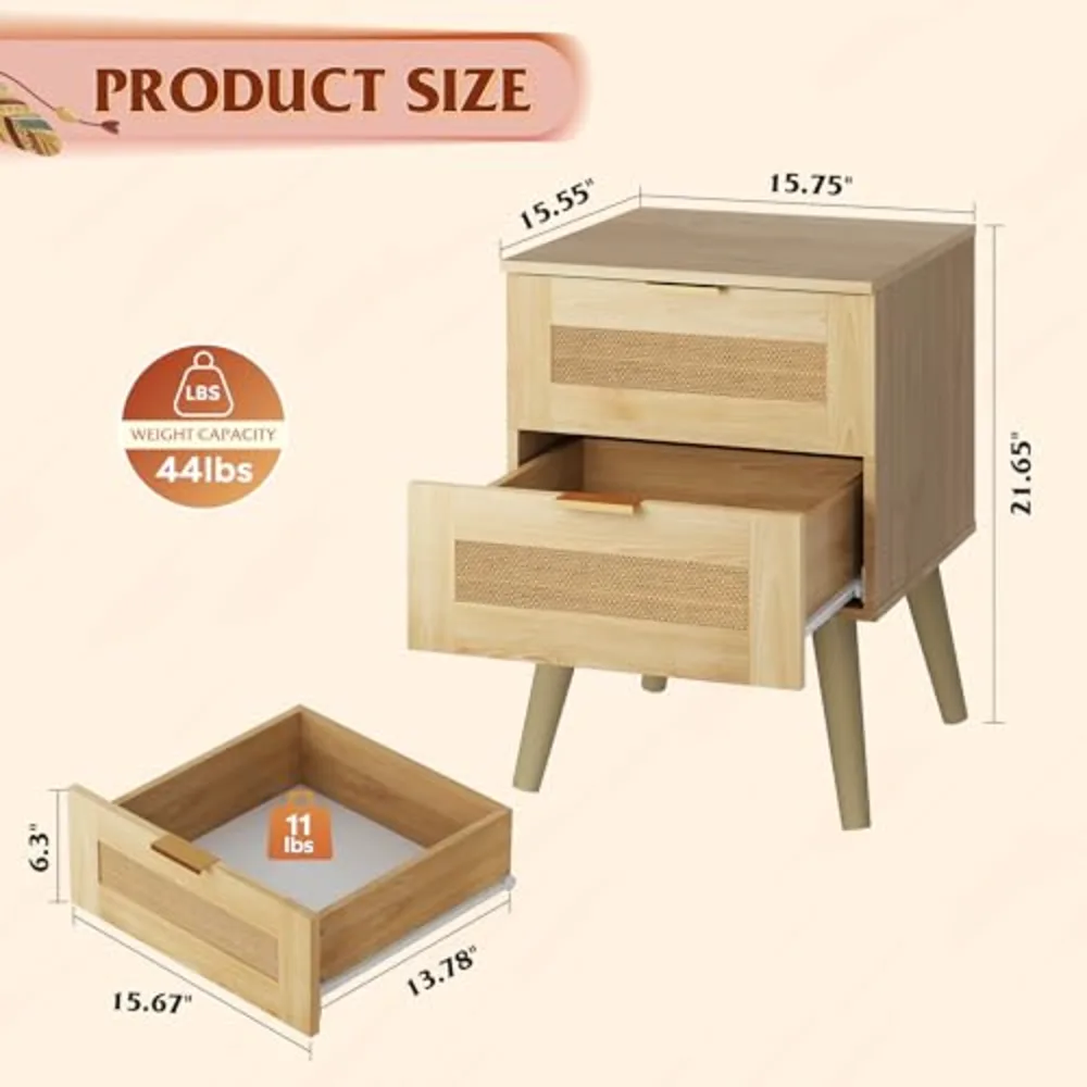 Wooden Nightstands Set of 2, view 3