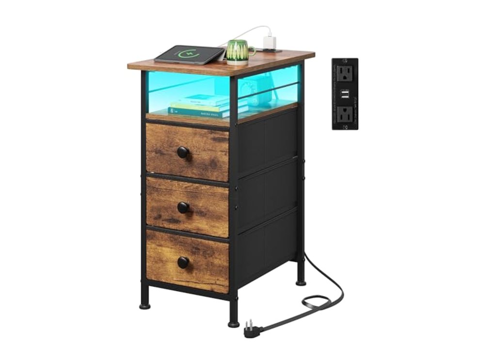 Narrow Side Table with Charging Station