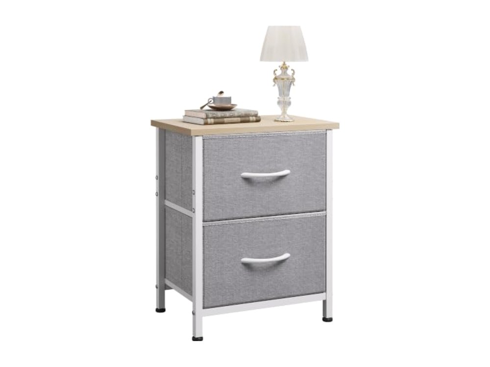 Night Stand Gray Nightstand with 2 Fabric Drawers