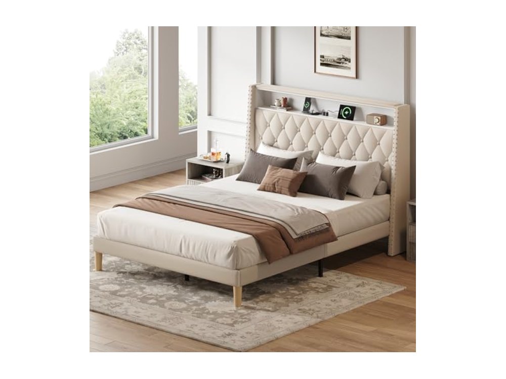 Queen Size Upholstered Bed Frame with 48'' Tall Wingback