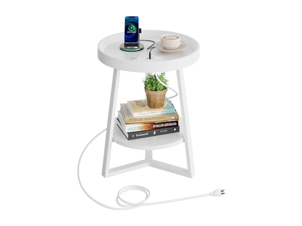 Round End Table with Charging Station