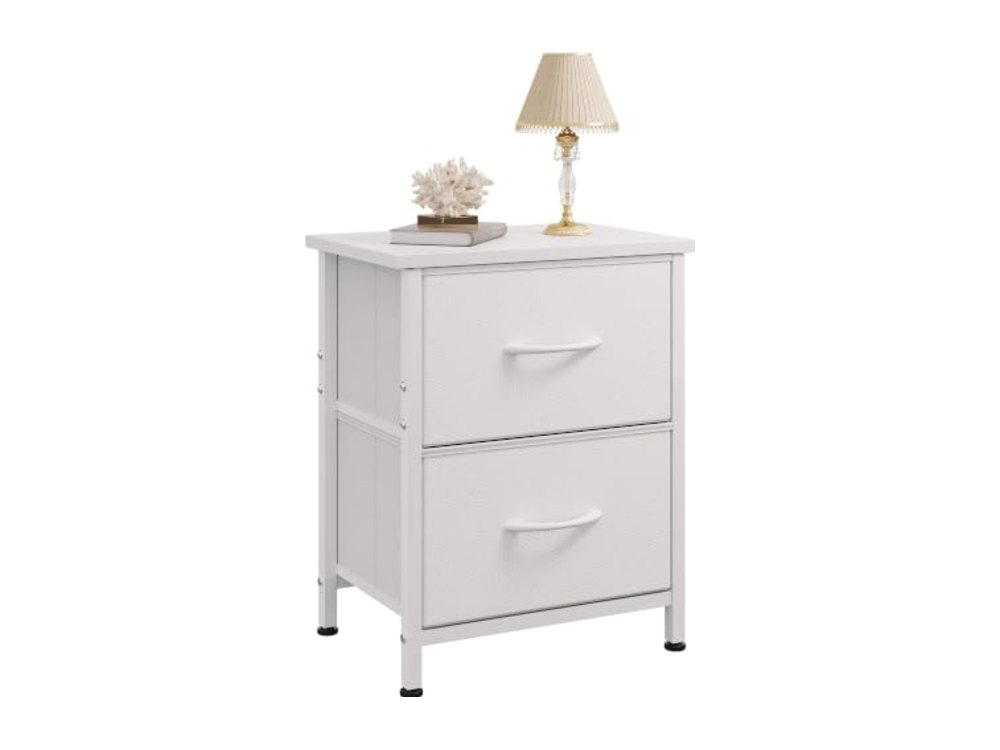 White Night Stand Small Dresser with 2 Drawers & Wooden Top